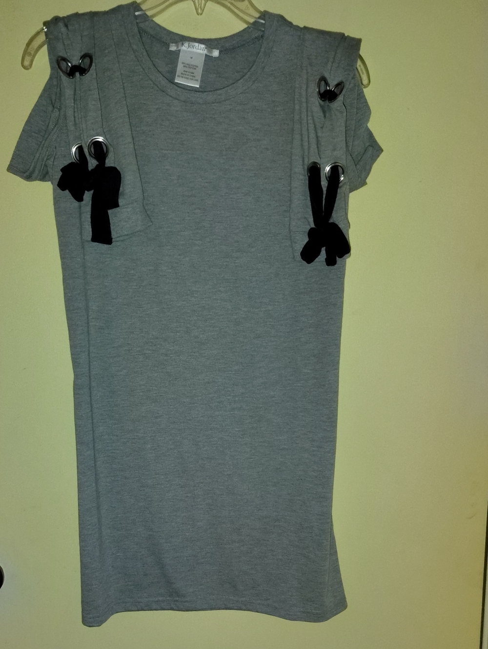 Gray Tee Dress with Black Bow Accent